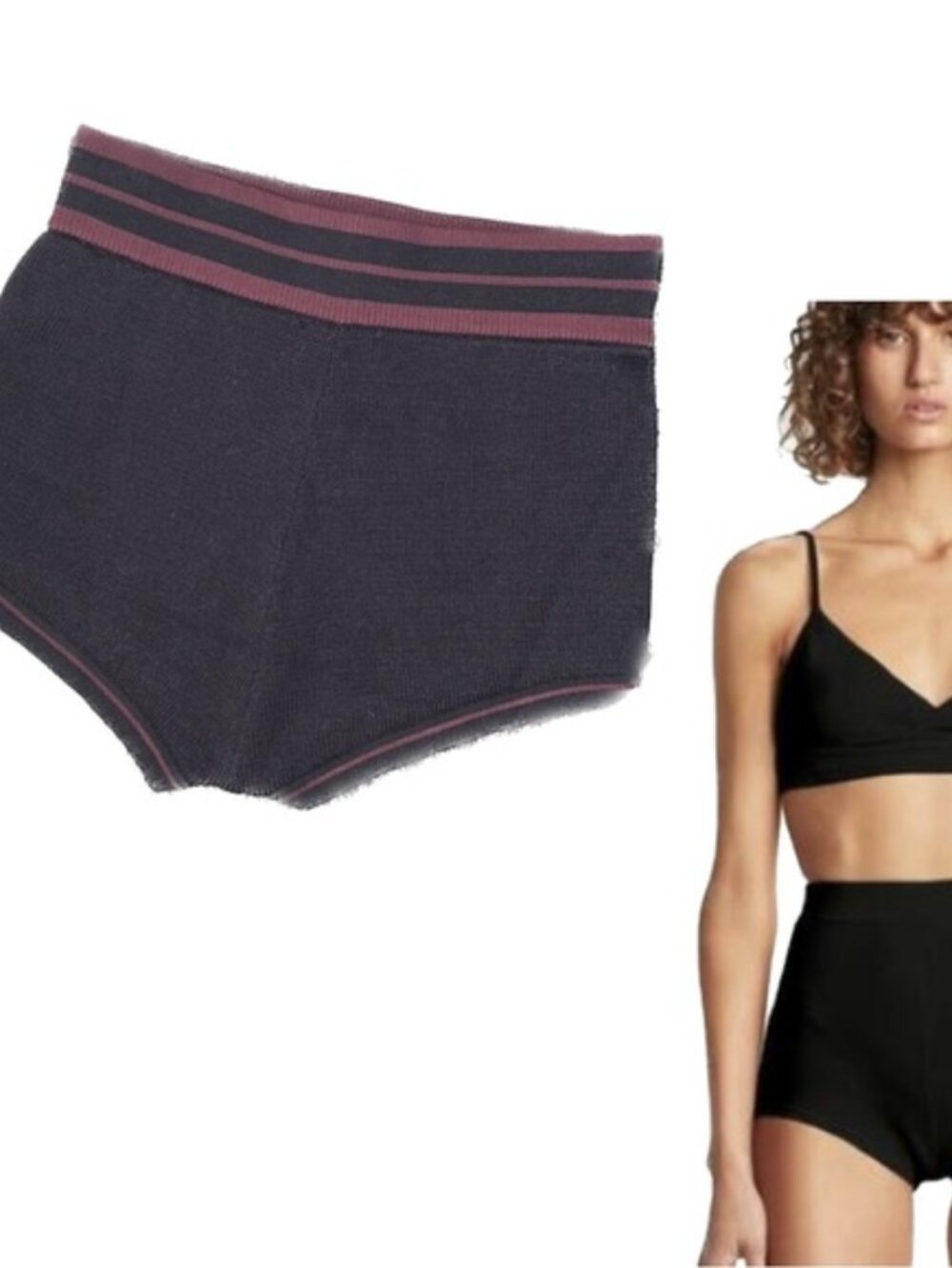 SIR. 100% Merino Wool Black Brief Knit Mini High Rise Shorts